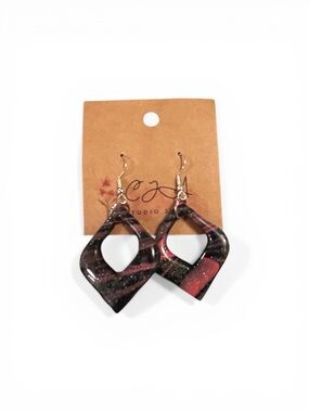 Black and Red Swirl Resin Drop Earrings